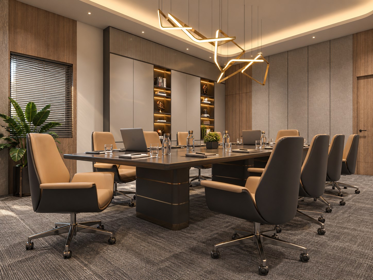 Boardroom setup for a corporate meeting