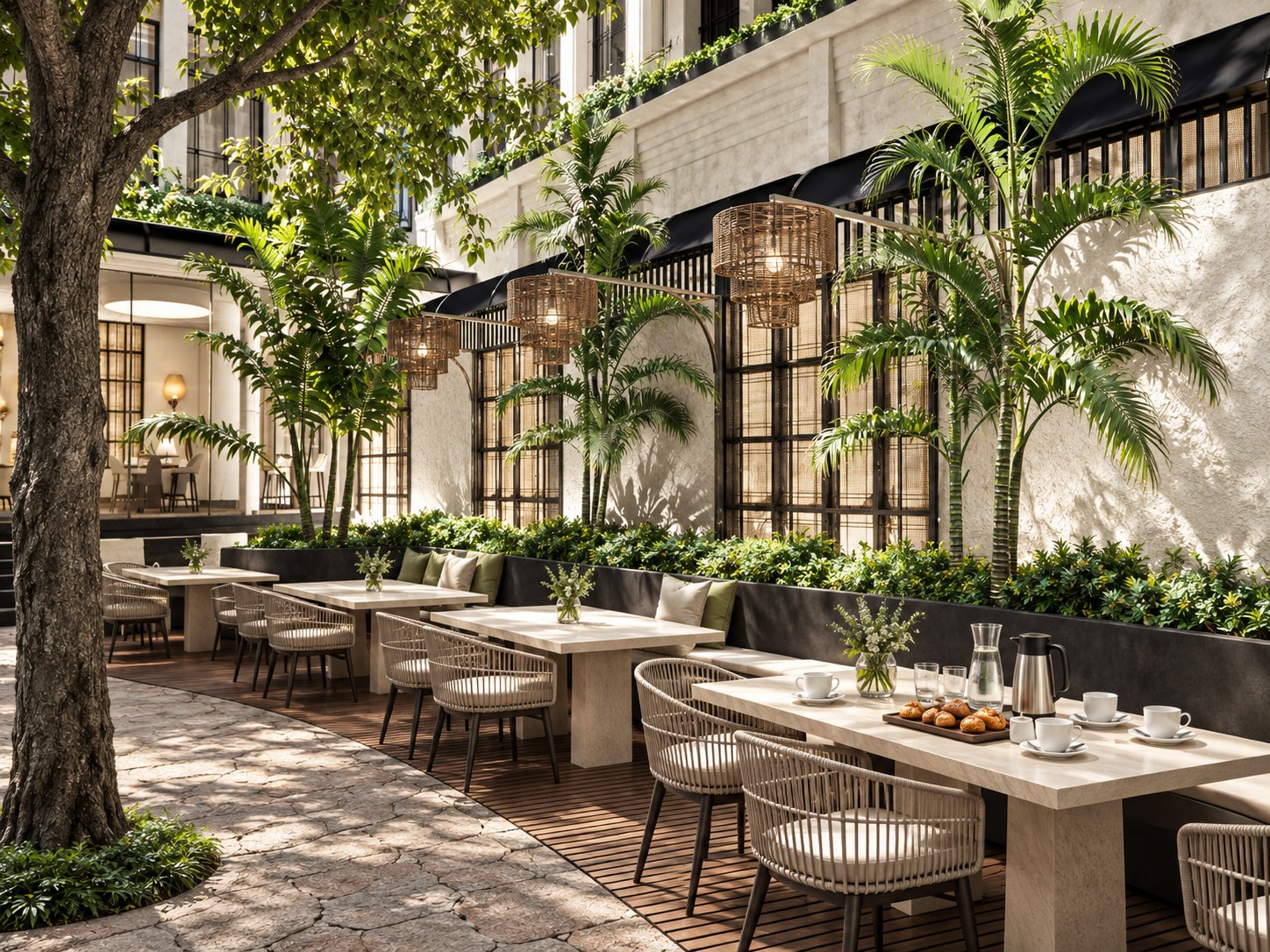 Refreshment setting in a landscaped courtyard
